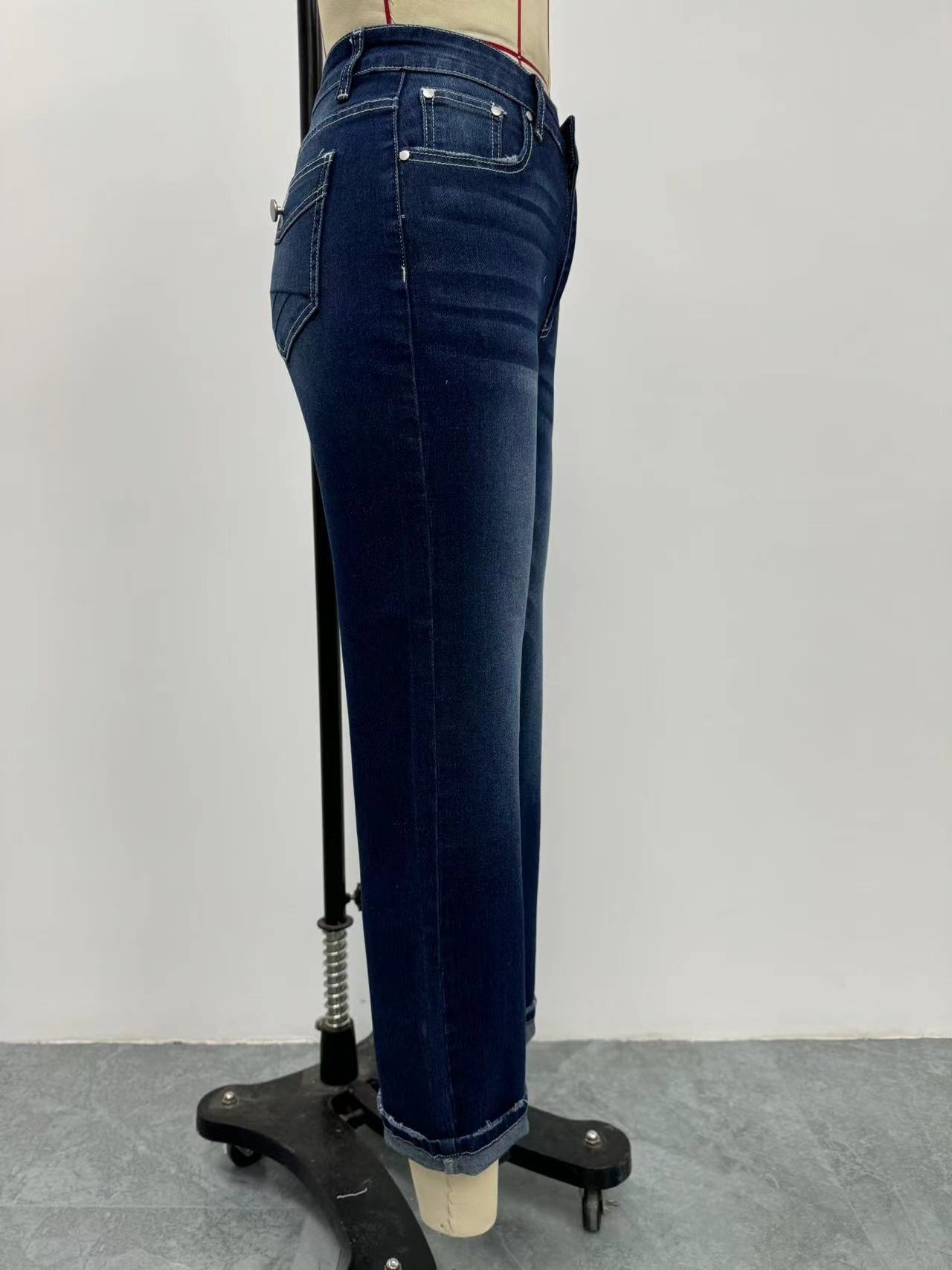 Women's Jeans Embroidered Slim Denim Trousers 9