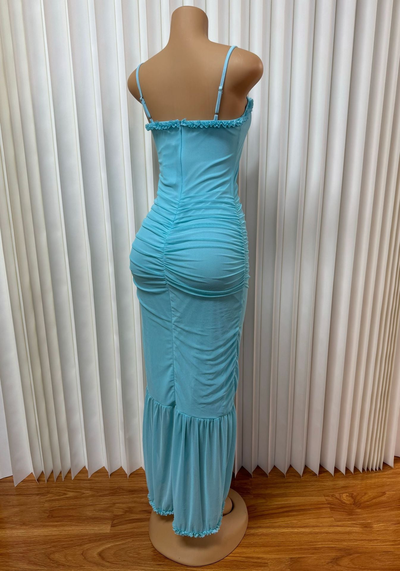 Women French elegant sling hollow ruffle irregular Maxi Dress 8