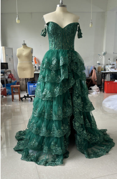 Off Shoulder Slit Formal Party Chic Evening Dress（processing time 7-8 days） 5