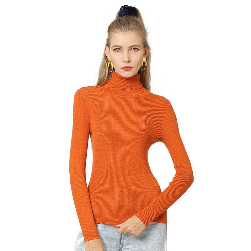 Women's Solid Color Basic Shirt Autumn Knitting Shirt Turtleneck Plus Size Sweater 15