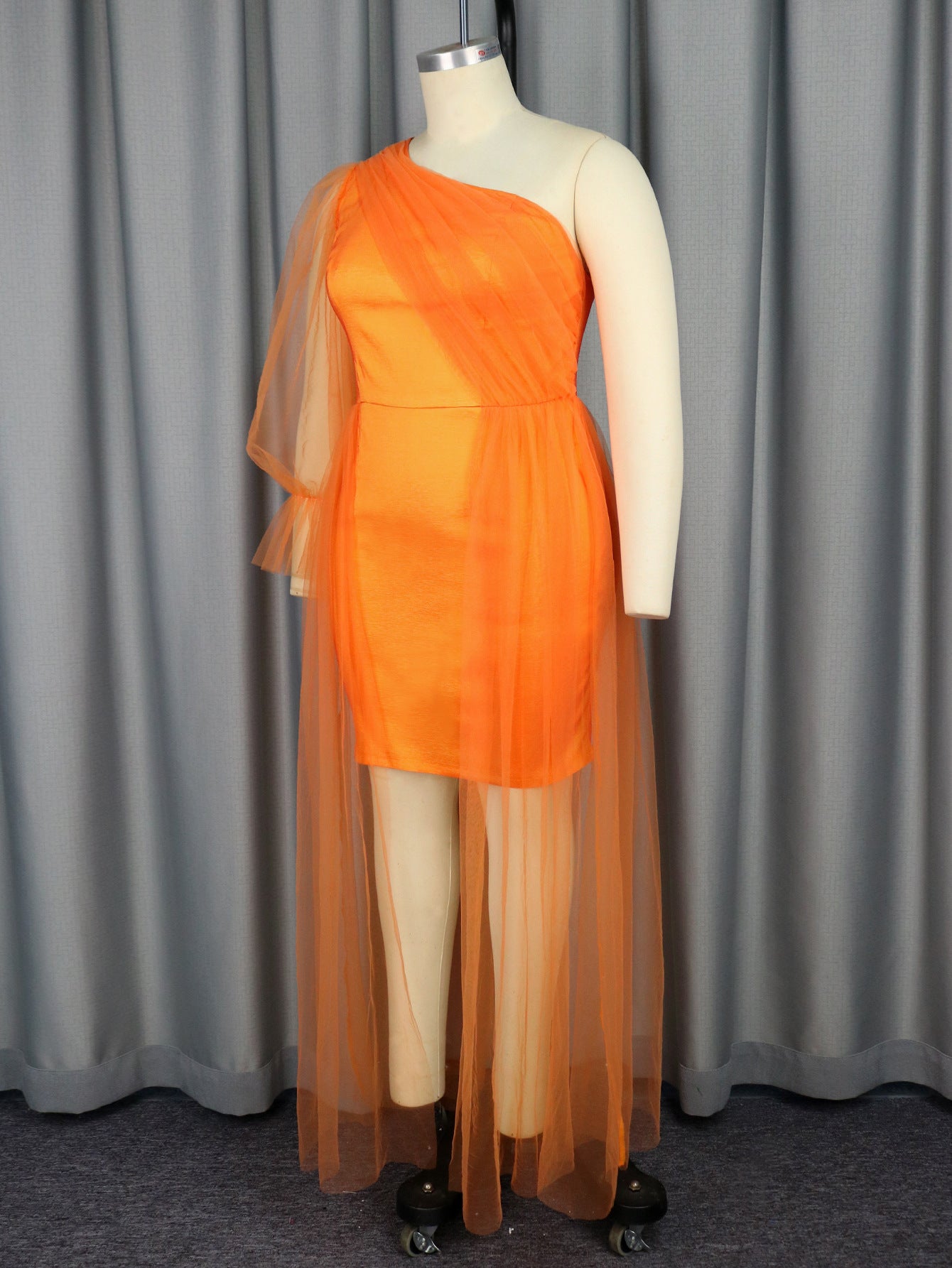 Women One Shoulder Collar Mesh Patchwork Bodycon Formal Party Dress 4