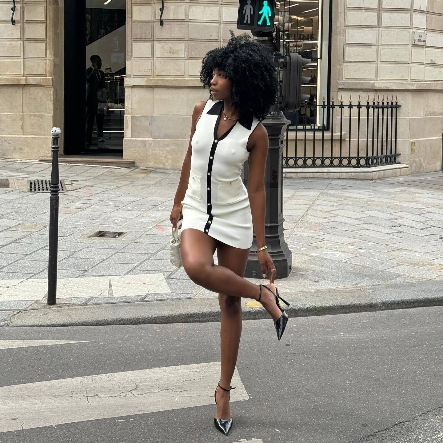 Women French Contrast Sleeveless Turndown Collar Knitting Dress 5