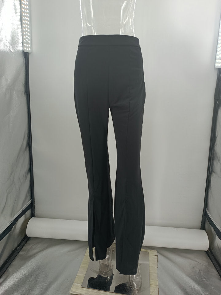 Autumn Women High Waist Stretch Slit Slim bell-bottomed pants 8