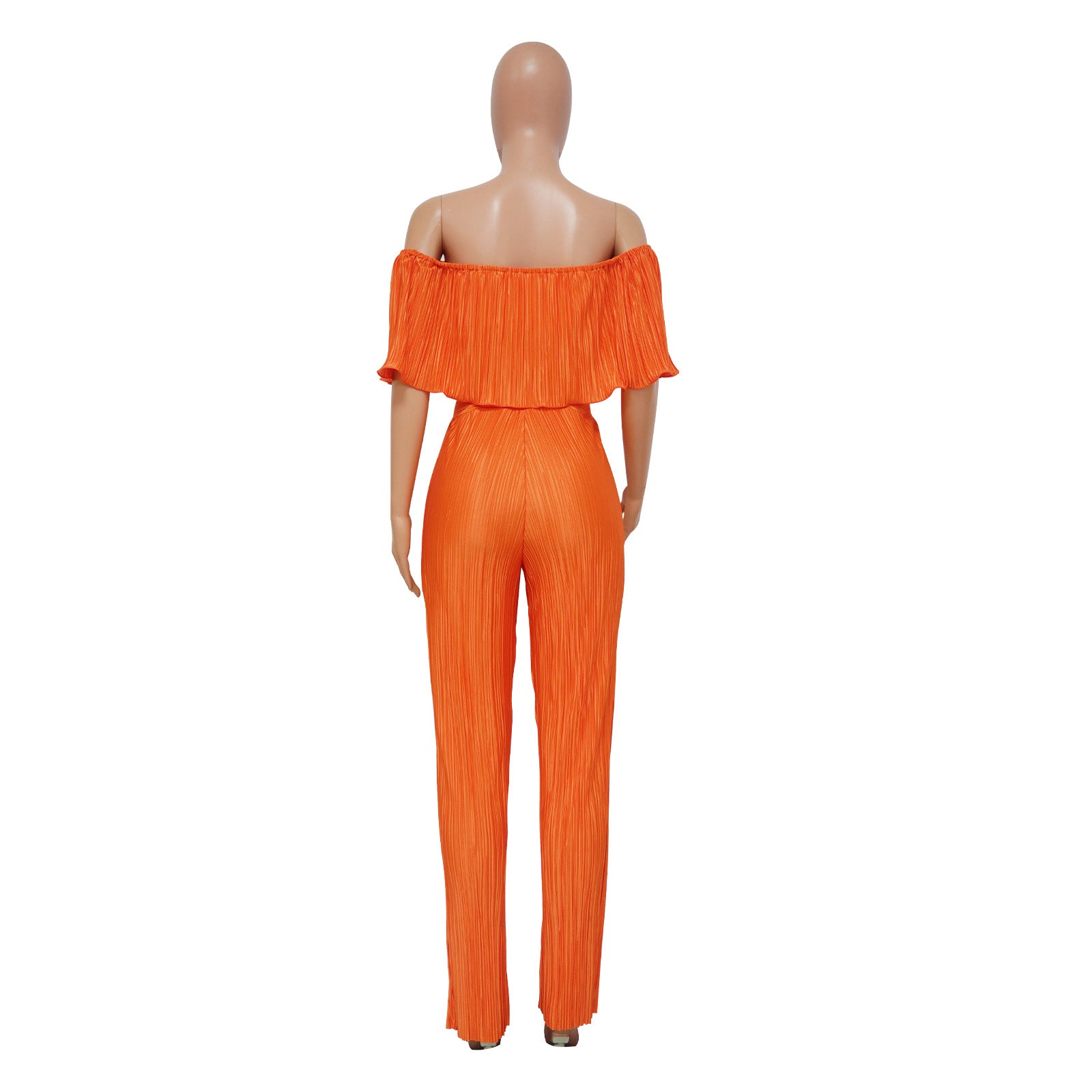 Women's Pleated Ruffle Off Shoulder crop top Wide Leg Pants two piece Set 20