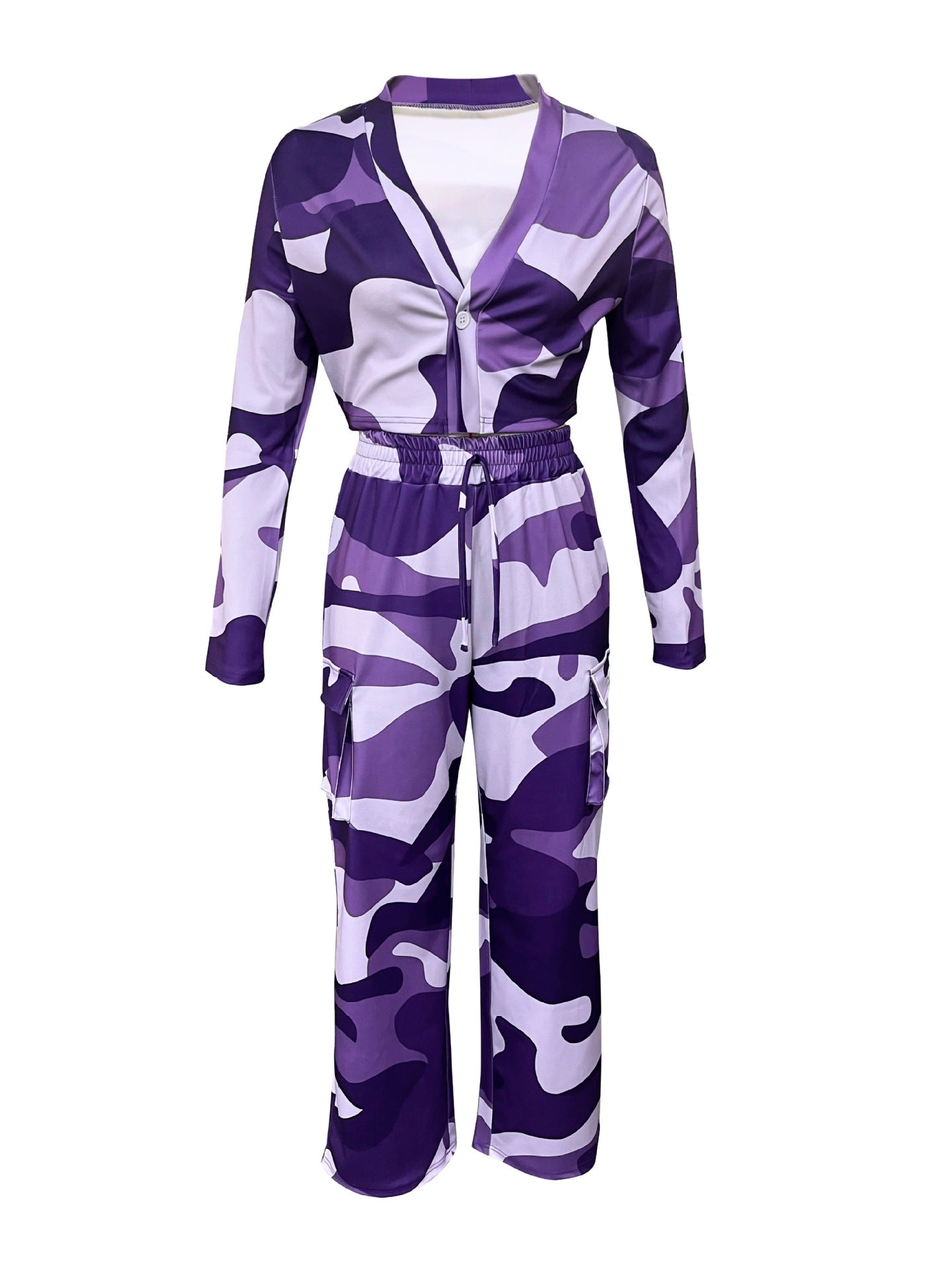 Women Camo Print Casual Sexy Crop Top and Pants Two-piece Set 33