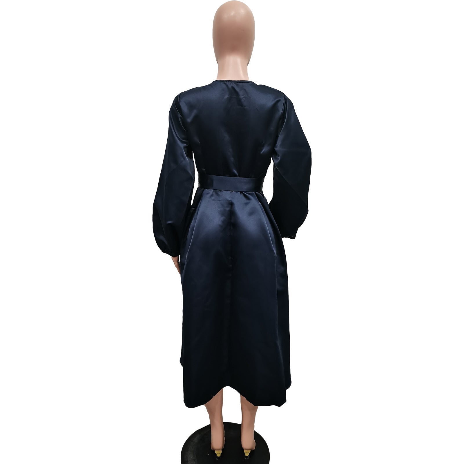 Women Solid Loose Buttoned Balloon Sleeve Dress 11