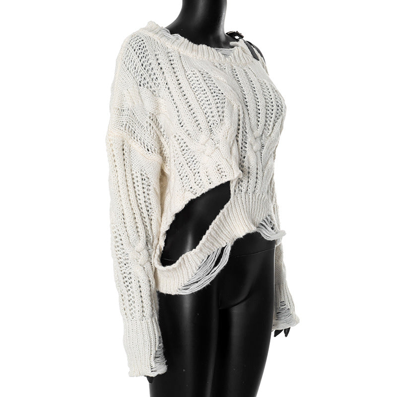 Women Pu-Leather Patchwork off-shoulder Ripped Top 6