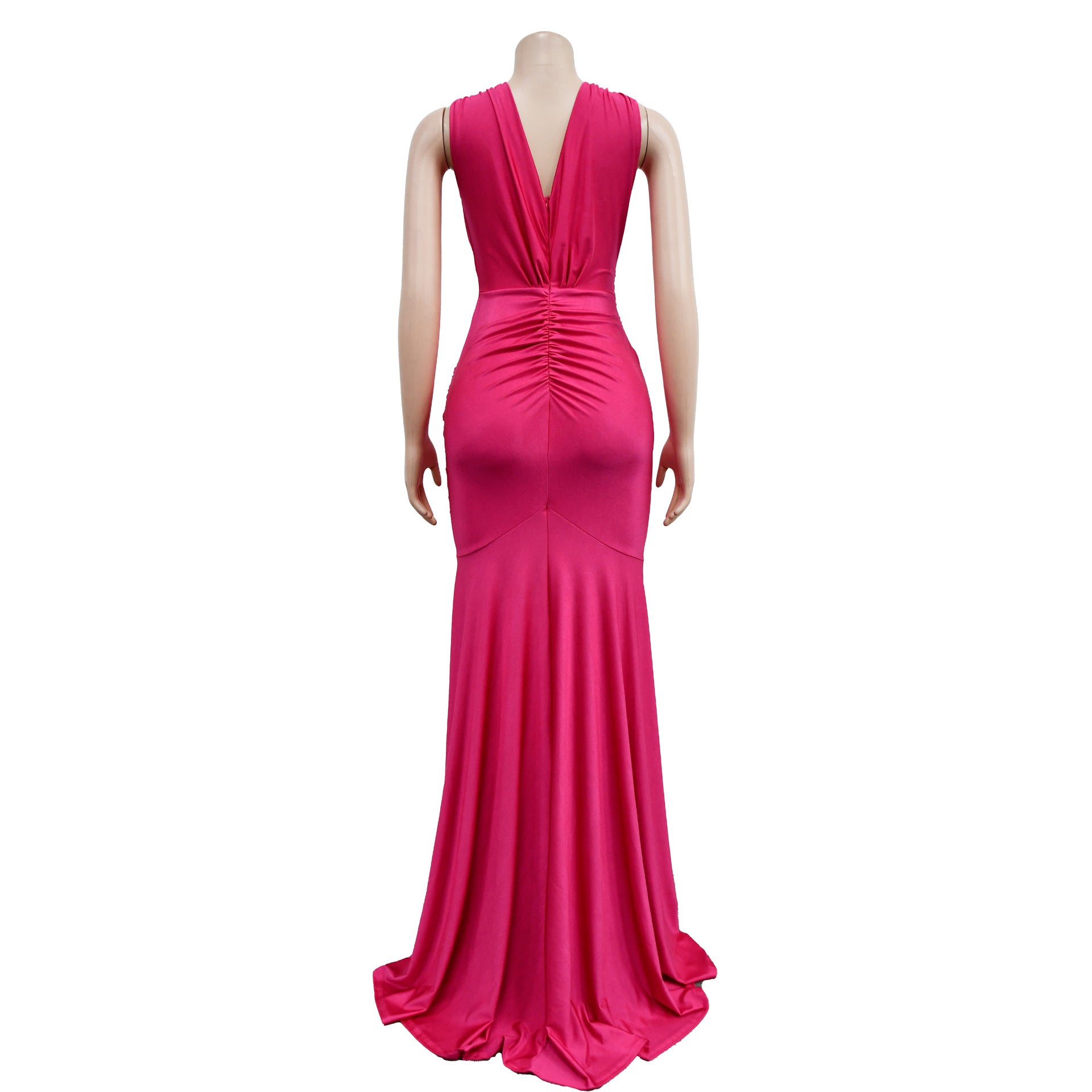 Women Solid V-Neck Sleeveless Pleated Maxi Dress 36