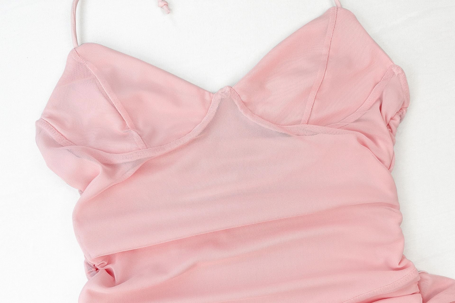 Women summer sexy solid tie Halter neck mesh dress 15