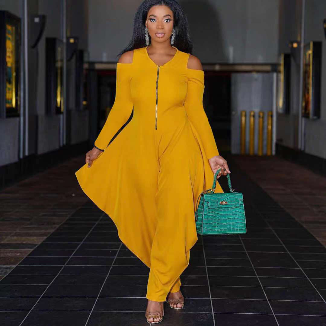 Women's Solid Color Cutout Long Sleeve Fashionable Loose Jumpsuit 4