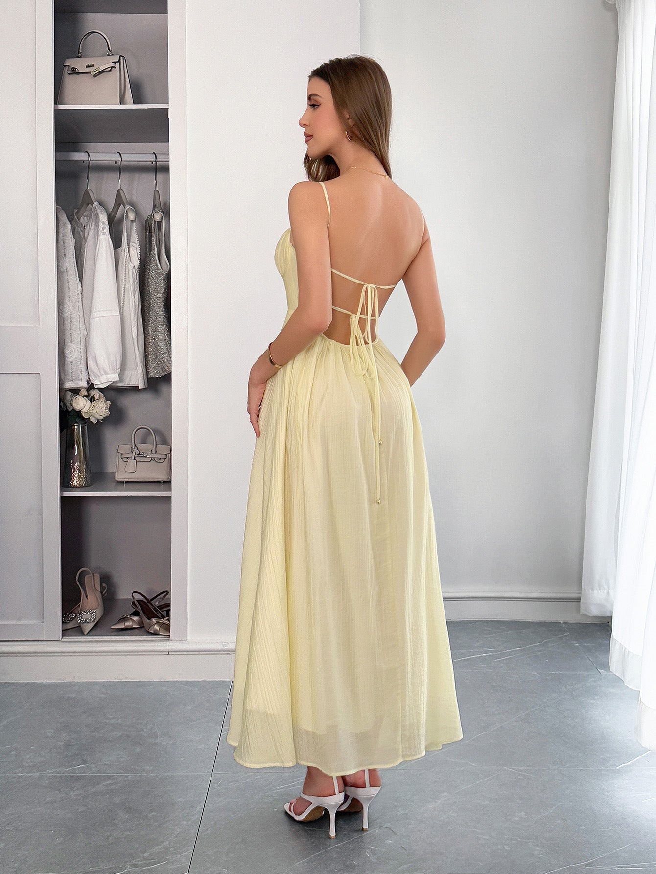 Spring-Summer Elegant Solid Color Strap Dress for Women 10