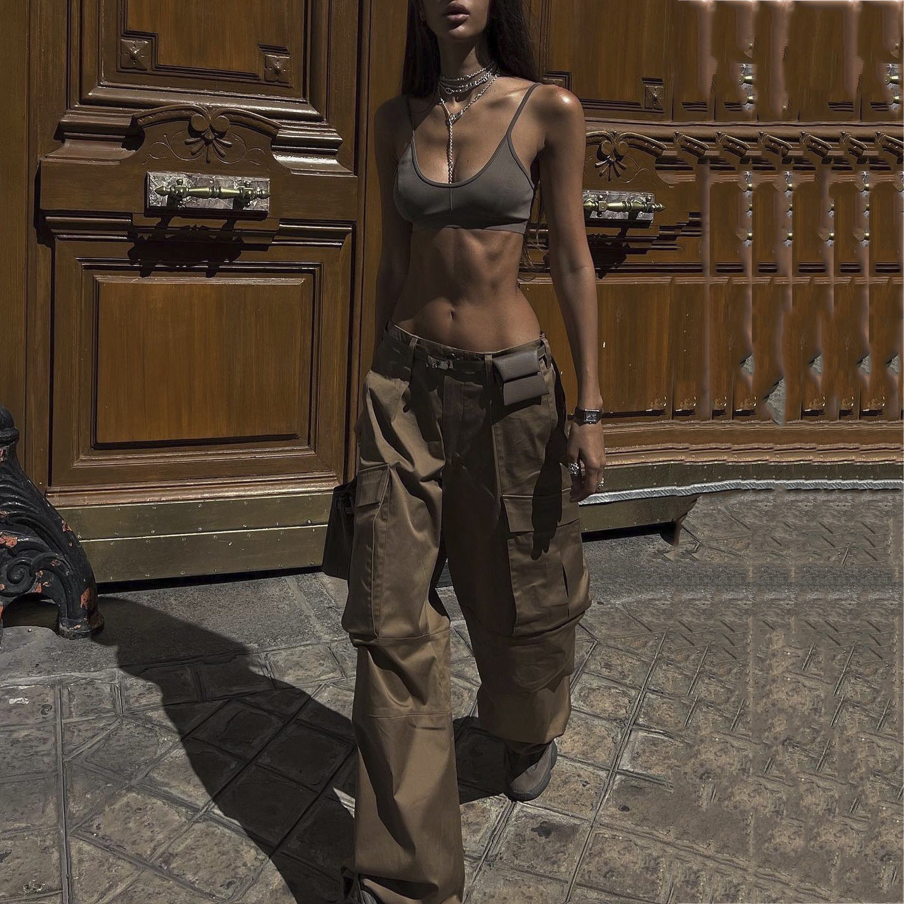 Trendy Street Style Loose Low-Waist Wide-Leg Cargo Pants 8