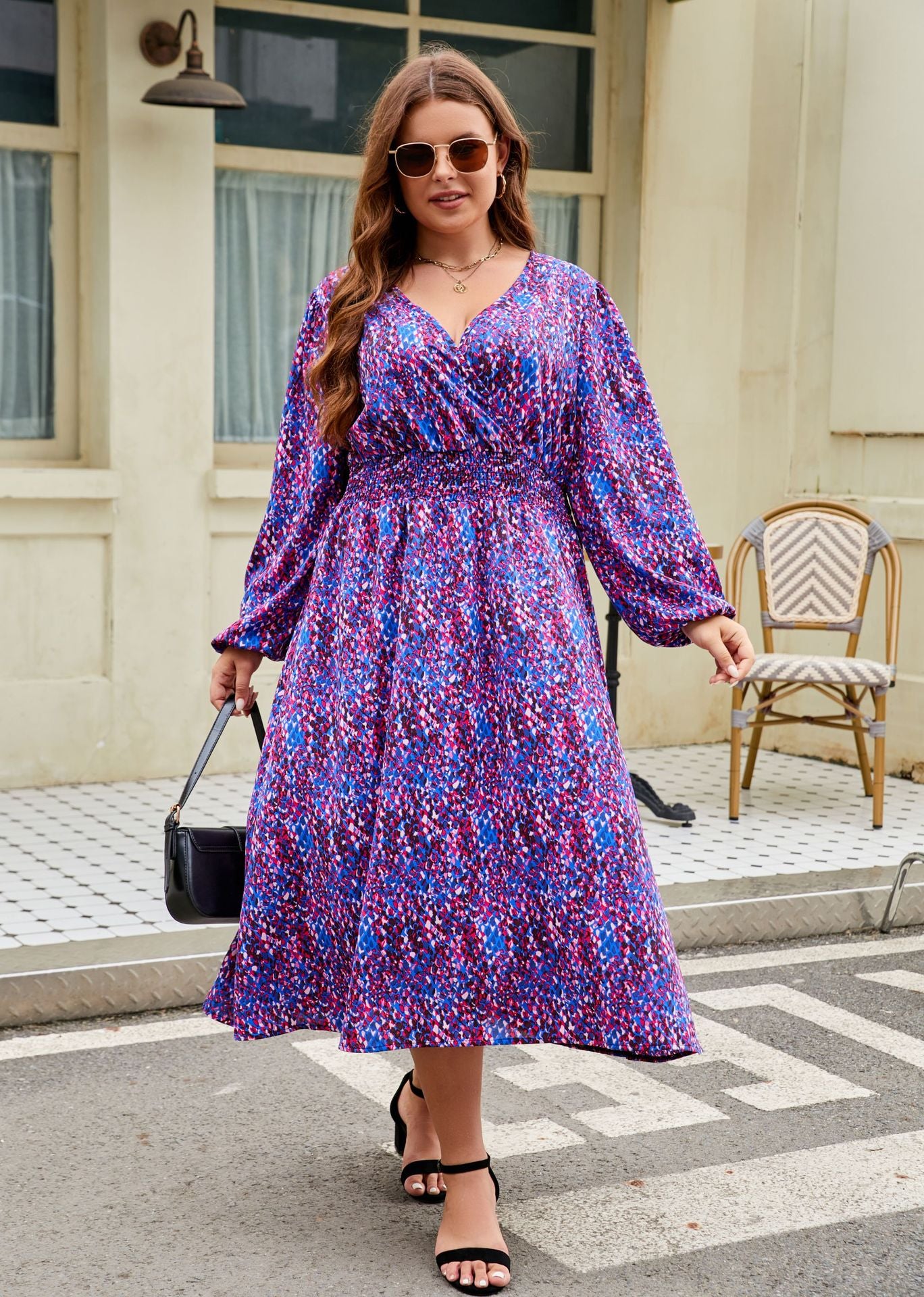 Plus Size Women V-Neck Loose Dress 4