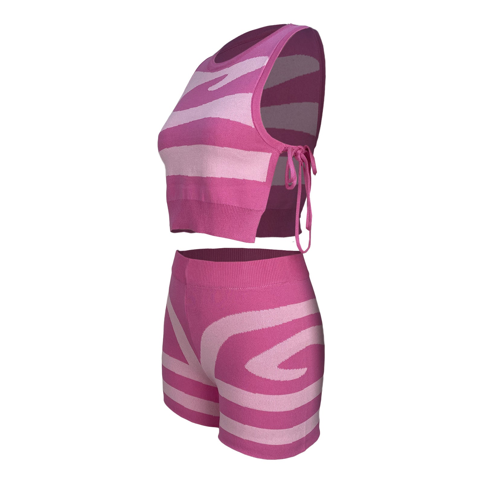 Women Sleeveless Tank Top Lace-Up Printed Casual Top and Shorts Two-Piece Set 29