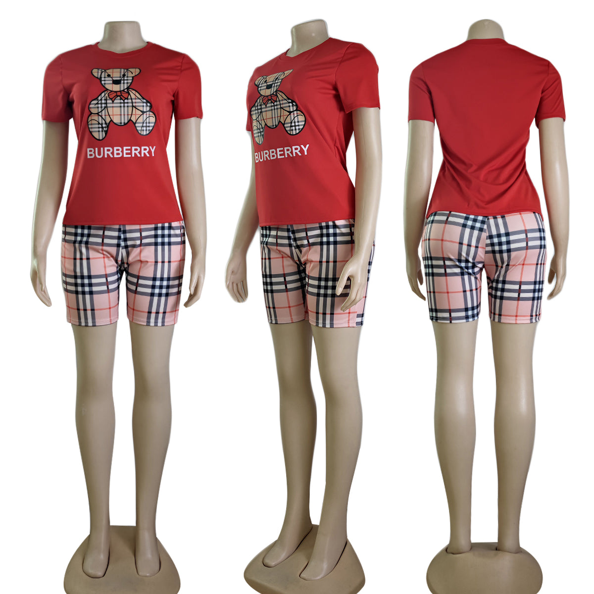 Women's Summer Bear Round Neck Short Sleeve Two Piece Shorts Set 6