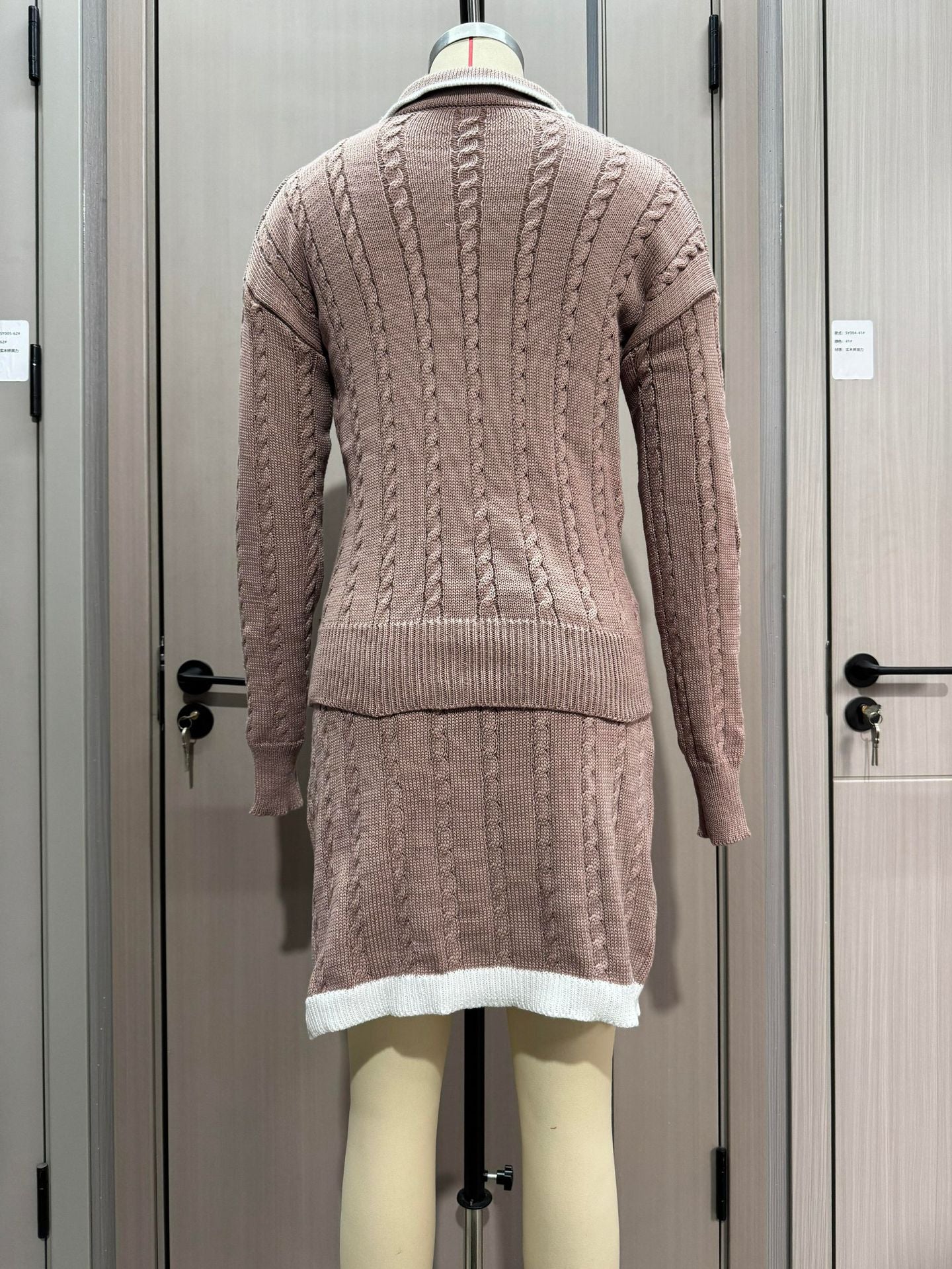 Women Knitting Long Sleeve Top and Skirt Two Piece Set 30