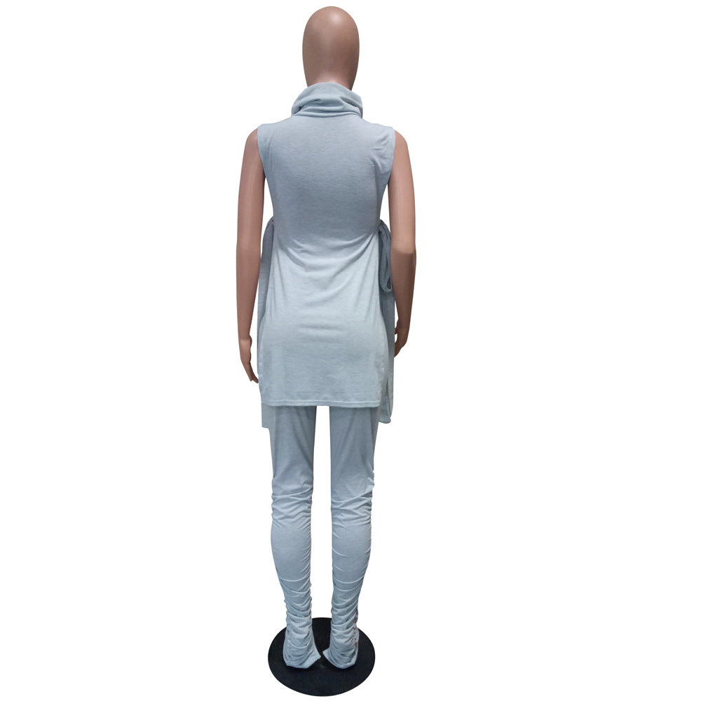 Women's Spring Summer Fashion Sexy Solid Side Lace-Up Two-Piece Pants Set 7