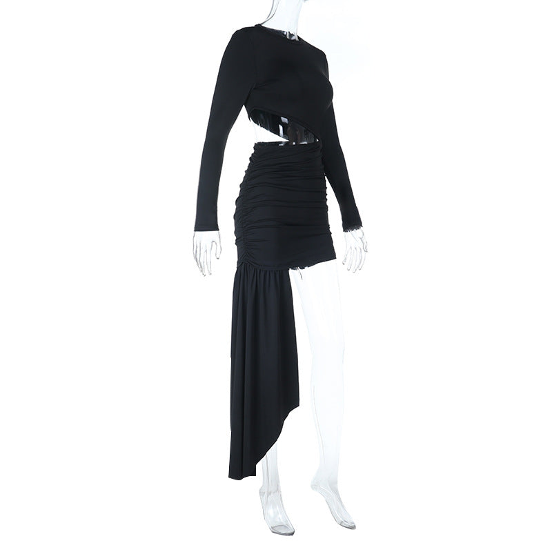 Women Round Neck Sexy Cutout Long-Sleeve Bodycon Dress 8