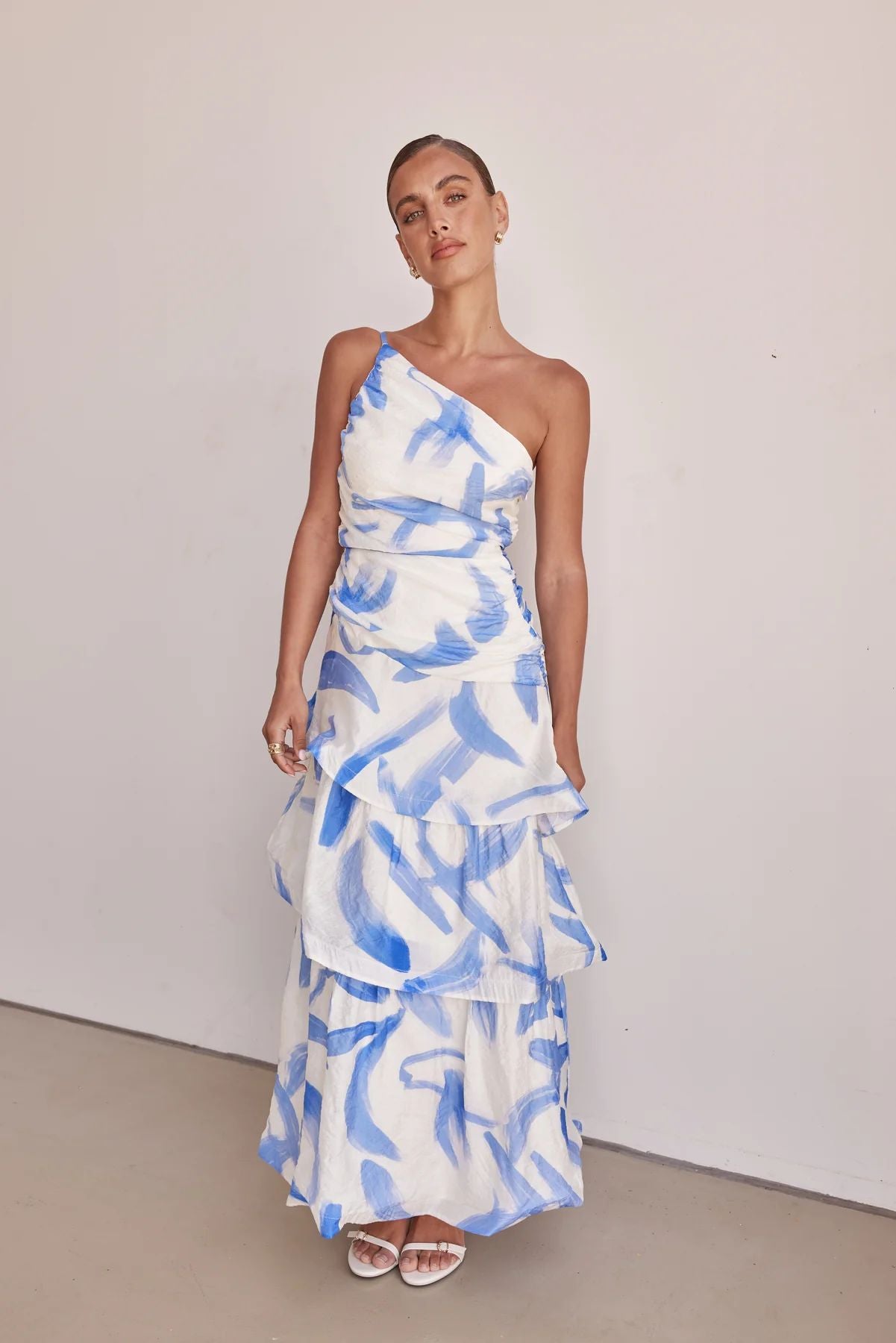 Women Summer One-shoulder strap print dress 17