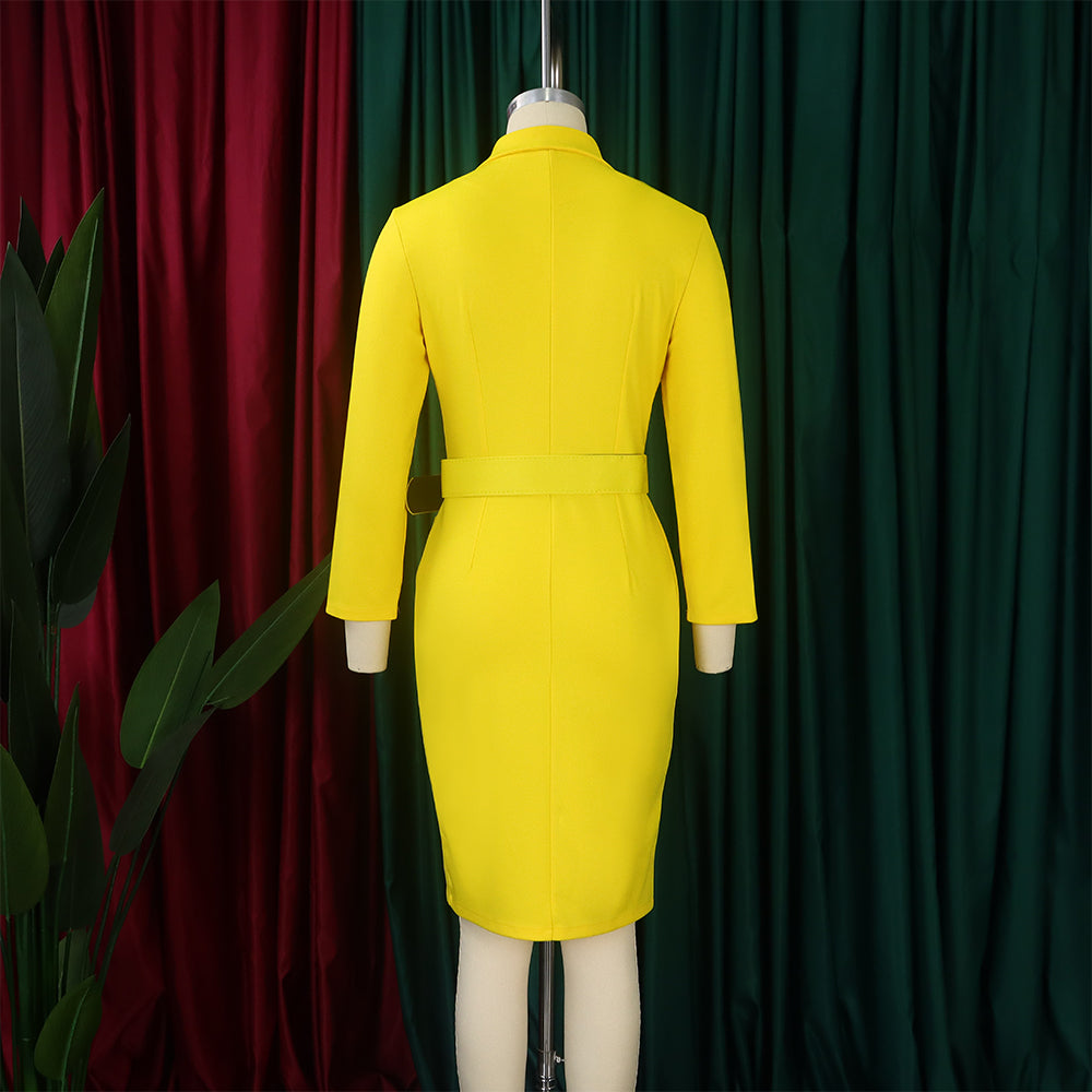 Chic Career Ol Turndown Collar Solid Color Double Breasted Plus Size African Dress 21