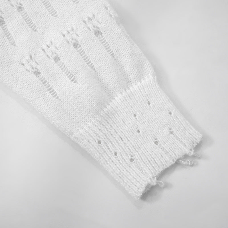 Women autumn and winter hollow Ripped knitting Top 17
