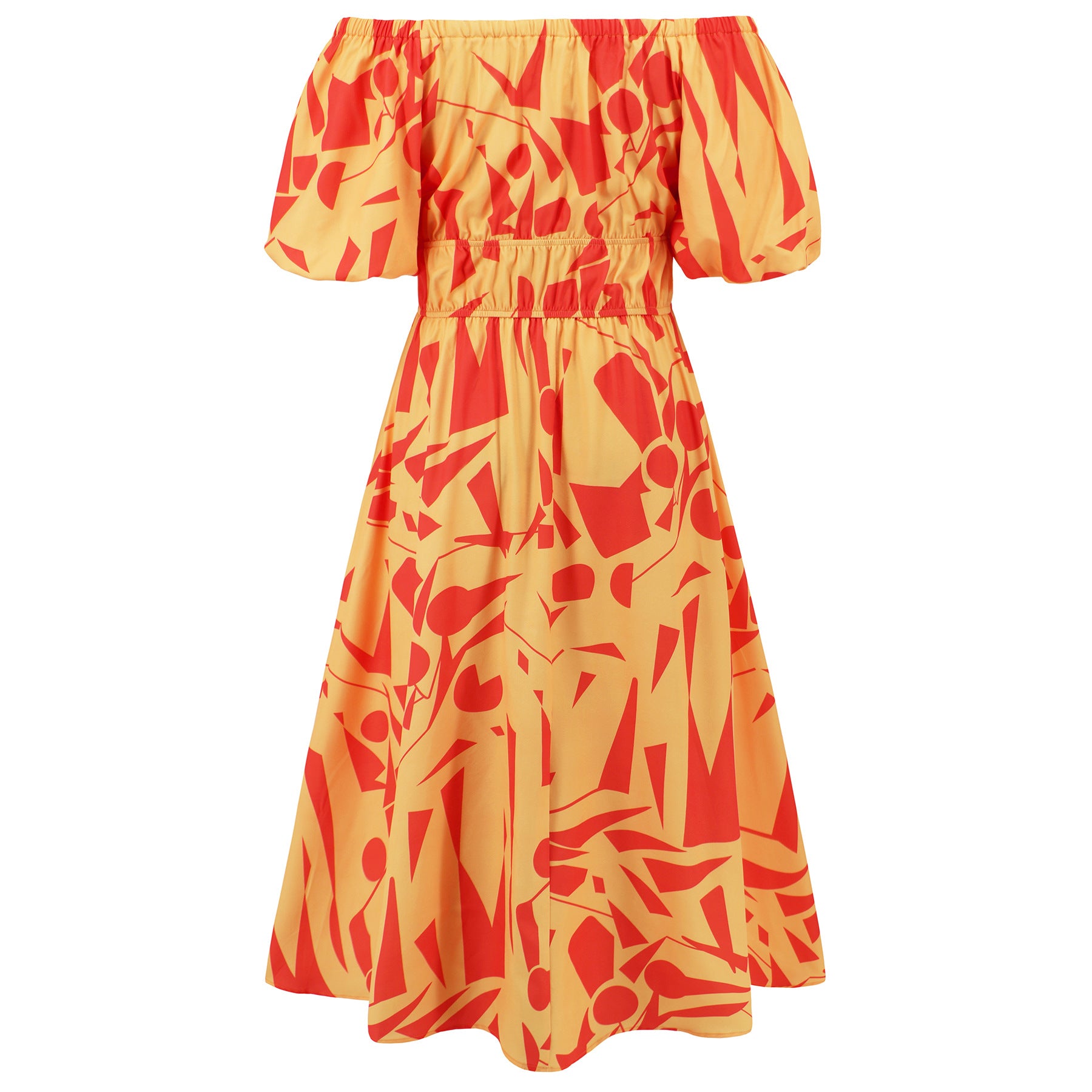 Sexy Off Shoulder Puff Sleeve Printed Casual Fashion Swing Chic Dress 22