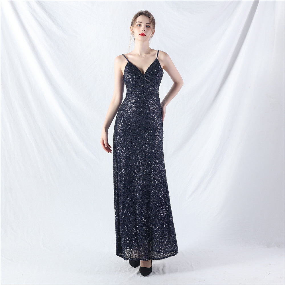Elegant Strap V-Neck Sequined Evening Dress 17