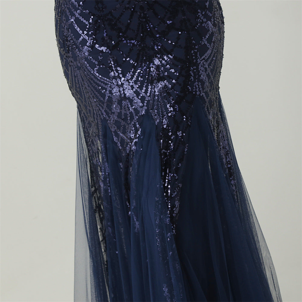 Women Strapless cross Lace-Up sequined tube flower sequined mesh evening dress Formal Party evening dress 57