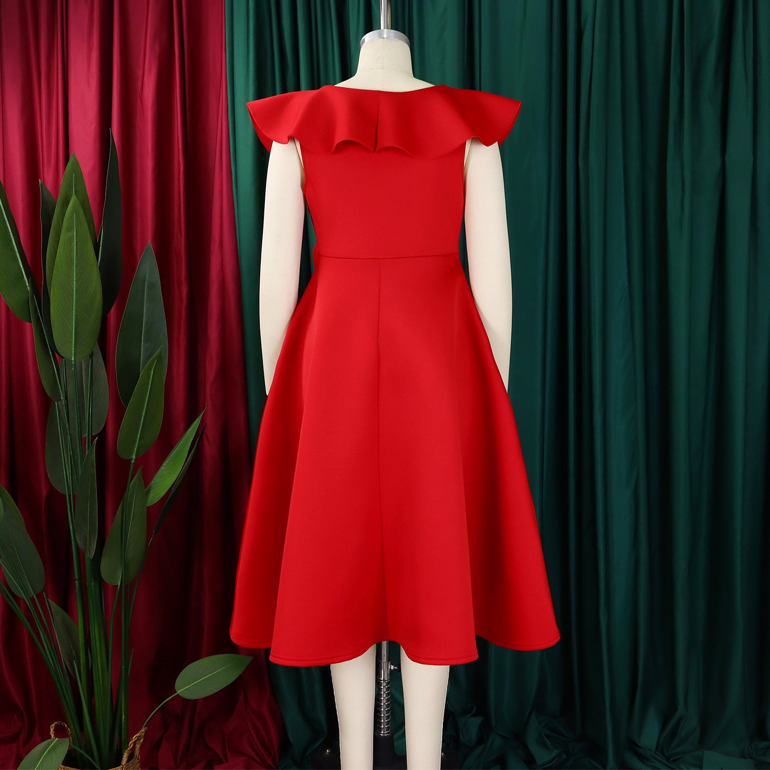 V Neck Floral Ruffle A-line Dress for Women Formal Party Gown 16