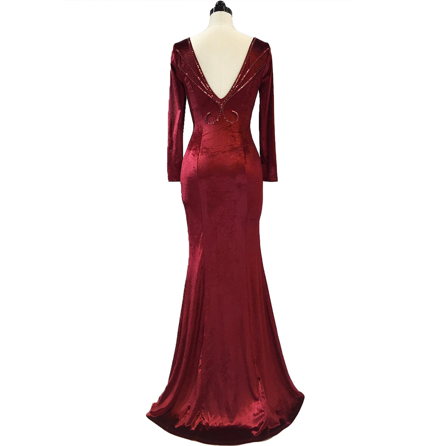 Women Long-Sleeved Velvet Evening Dress Formal Party Autumn And Winter Long Fishtail Party Dress 24