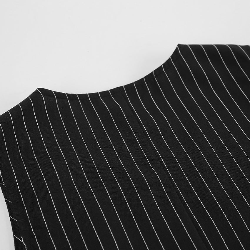 Summer Black And White Striped Chic Career Sleeveless Vest Pants Fashion Two-Piece Set 21