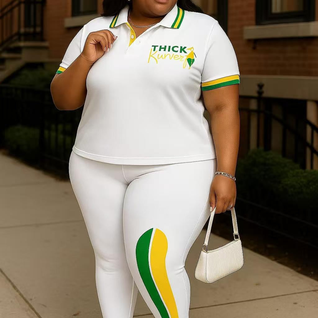 Plus Size Women's Fashion Casual Short Sleeve Two Piece Pants Set 5