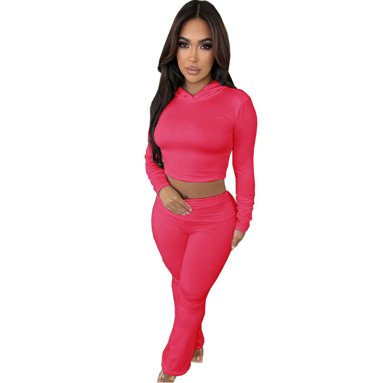 Women Long Sleeve Hooded Top and Pants Casual Two-piece Set 3