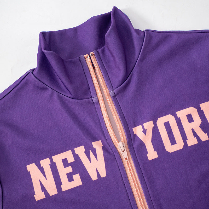 Women Letter Zipper Top and Long Skirt Two Piece Set 6