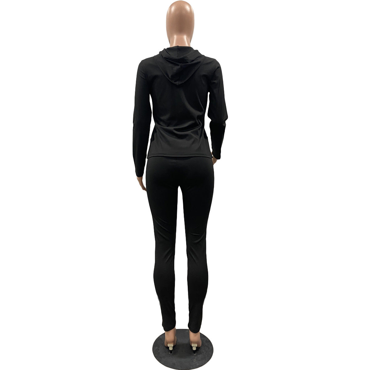 Women Summer Sports Hooded Full Sleeves Solid Pockets Regular Two Piece Pants Set 56