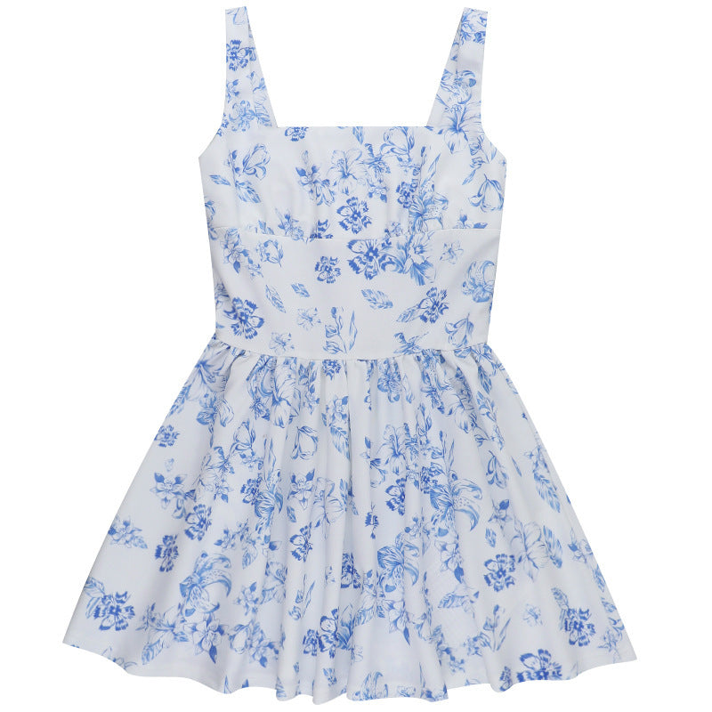 Strap Floral Square Neck A-Line Short Chic Dress for Summer 8