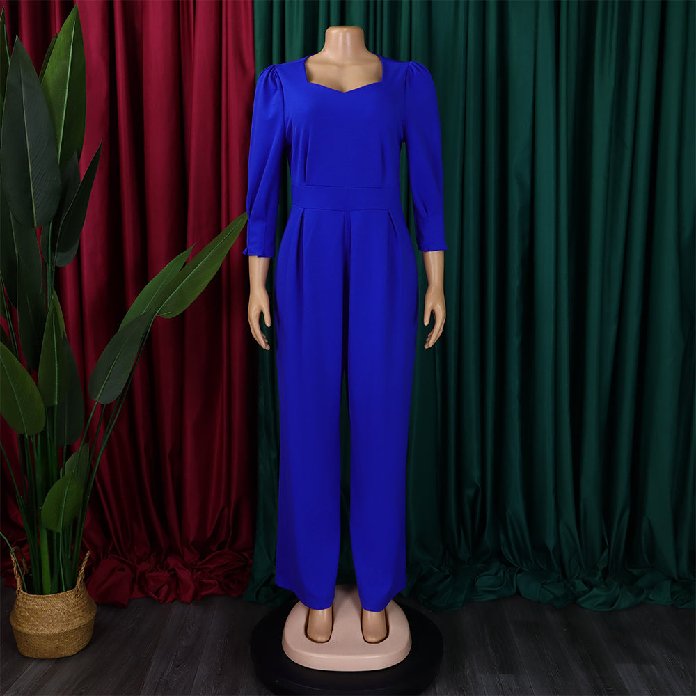 Plus Size African Women Long Sleeve Solid Loose Wide Leg Jumpsuit 20