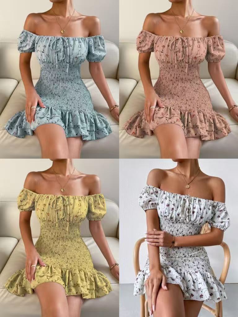Women Print Lace-up Sexy Bodycon Floral short-sleeved dress 10