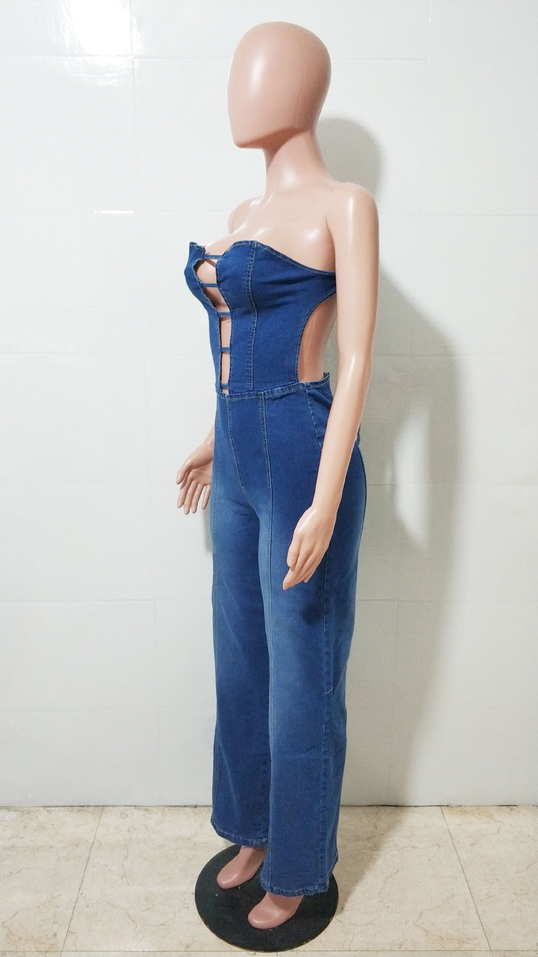 Women  Strapless Backless Denim Jumpsuits 6