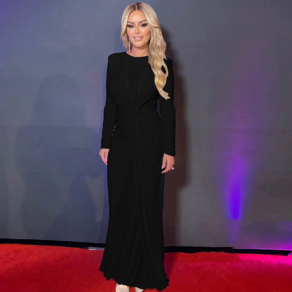 Women's Autumn Fashion Chic Slim Round Neck Long Sleeve Evening Dress 6