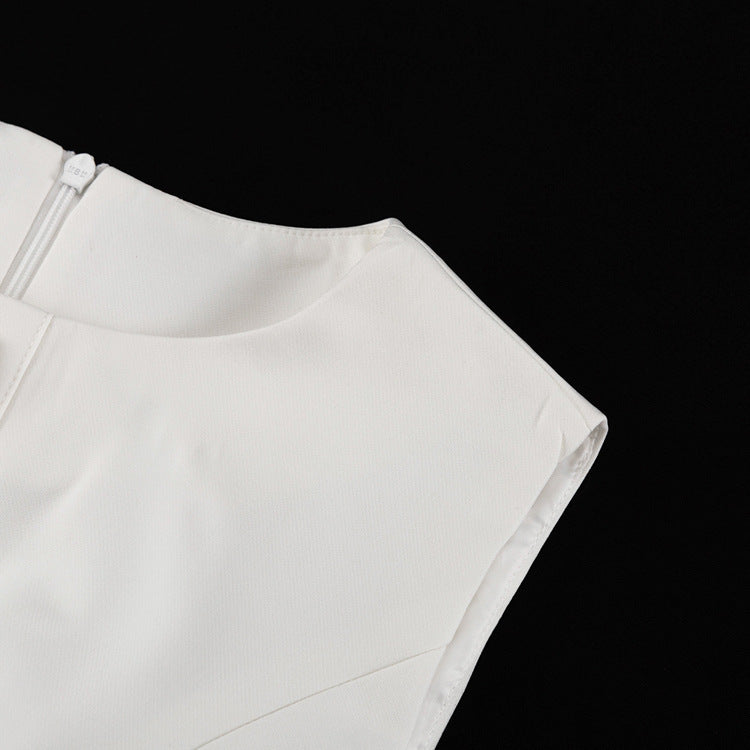 Women White French Sleeveless Round Neck Dress 10