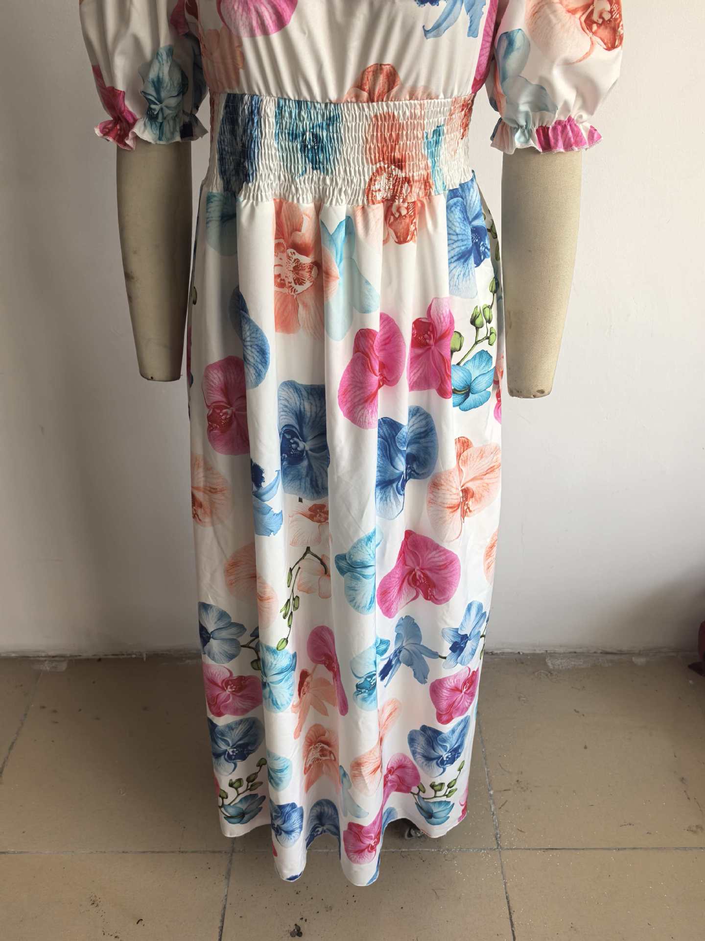 Women Summer Puff-Sleeve Printed Strap Dress 30