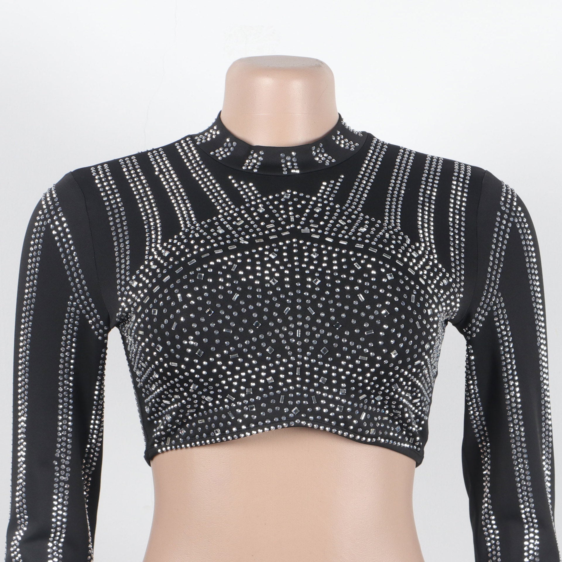 Sexy Beaded Tight Fitting Stretch Long Sleeve Top Bodycon Mermaid Skirt Suit 19