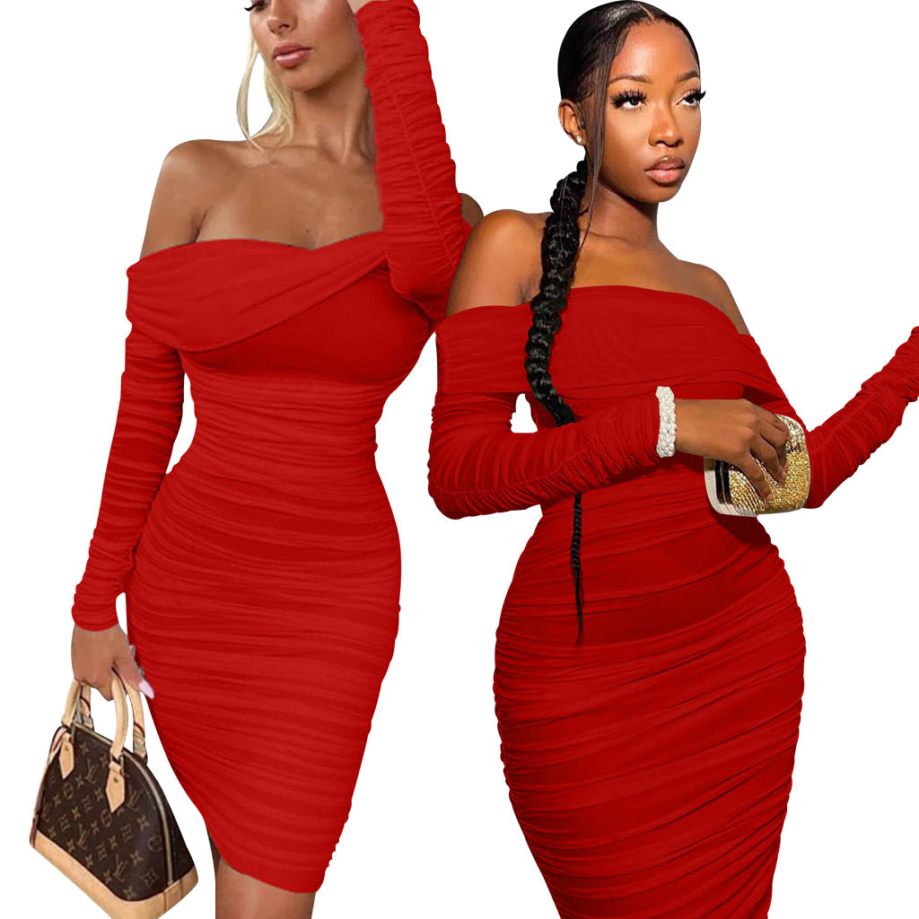 Sexy Fashion Solid Color Off Shoulder Women's Dress 9