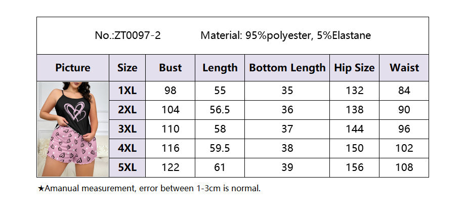 Printed Strap Vest Shorts Two-Piece Set Women's Home Clothes Plus Size Pajamas Set 7