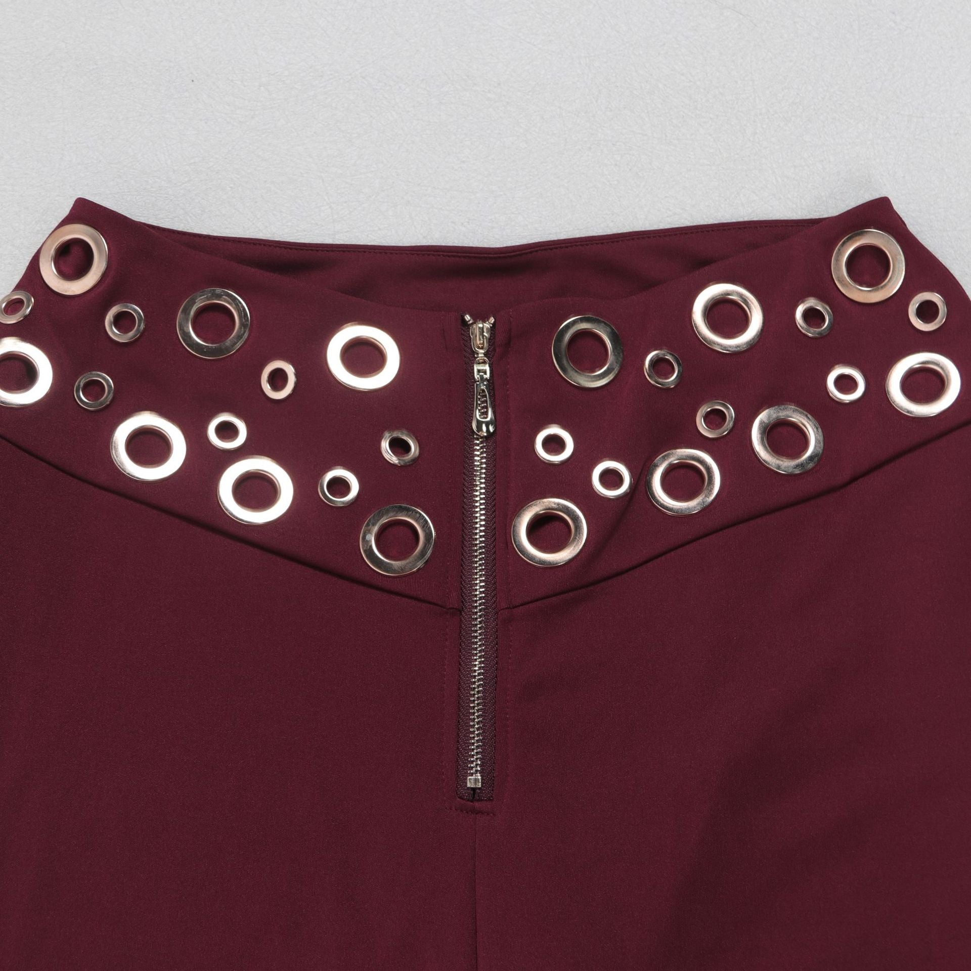 Women elegant elastic metal buckle decorated V-neck Top and Pants two-piece set 34