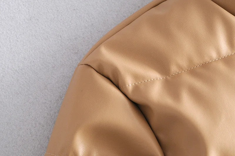 Leather Casual solid color leather cotton-padded Stand Collar jacket 42