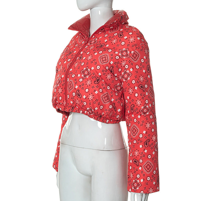 Winter Turndown Collar Camo Print Zip Reversible Women's Cotton Top 24