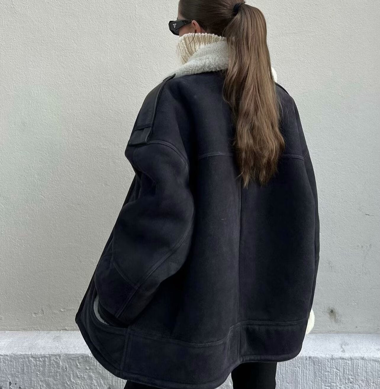 Women winter Turndown Collar lamb wool warm jacket 7