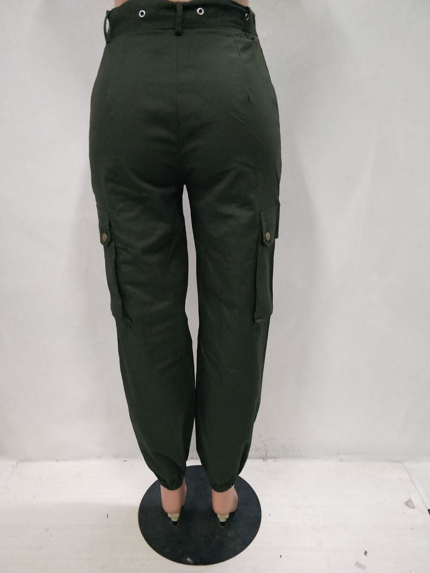Women Solid Casual Cargo Pants with Belt 20